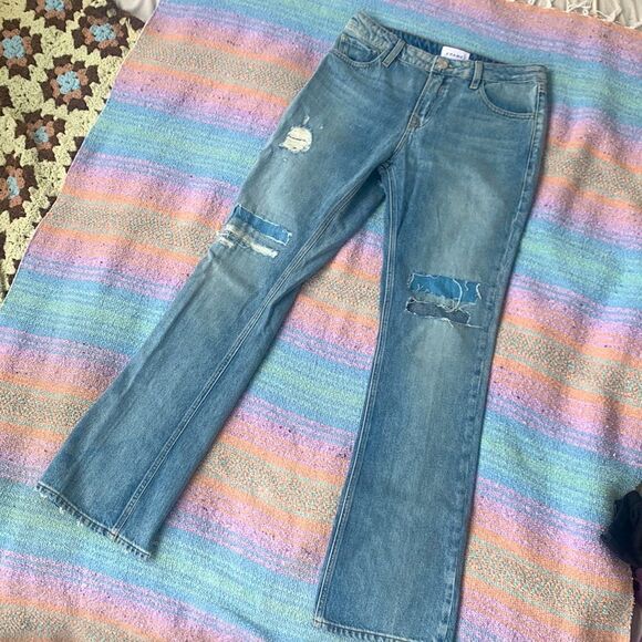 90s Y2k NWOT Frame Denim The Low Boot Distressed Jeans Sz 26 Lowrise Light Blue - Picture 1 of 10